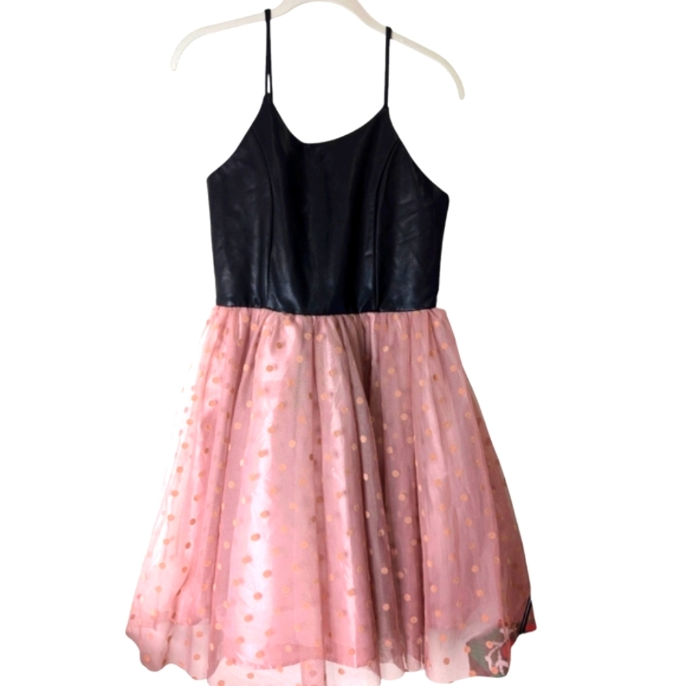Zunie Kids' Faux Leather & Tulle Polka DotDress...Size 16